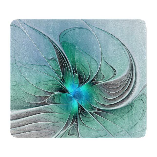 Abstract With Blue, Modern Fractal Art Cutting Board (Front)