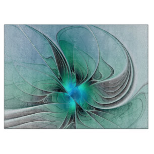 Abstract With Blue, Modern Fractal Art Cutting Board