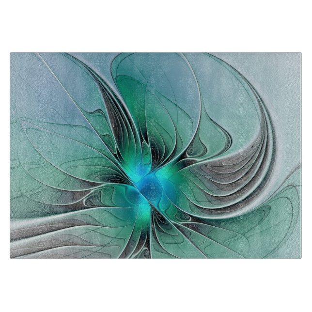Abstract With Blue, Modern Fractal Art Cutting Board (Front)