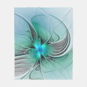 Abstract With Blue, Modern Fractal Art Fleece Blanket