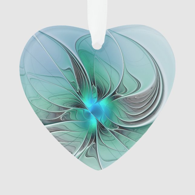 Abstract With Blue, Modern Fractal Art Heart Ornament (Front)