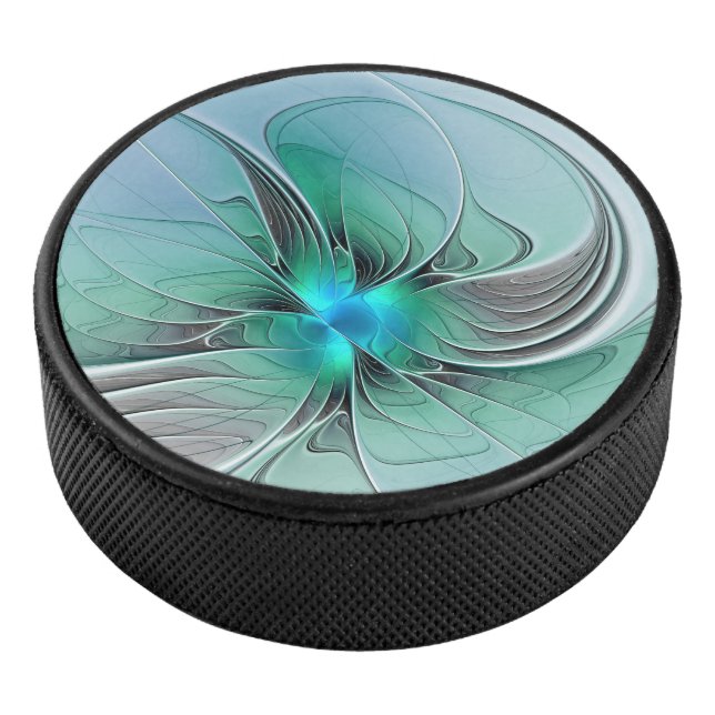 Abstract With Blue, Modern Fractal Art Hockey Puck (3/4)