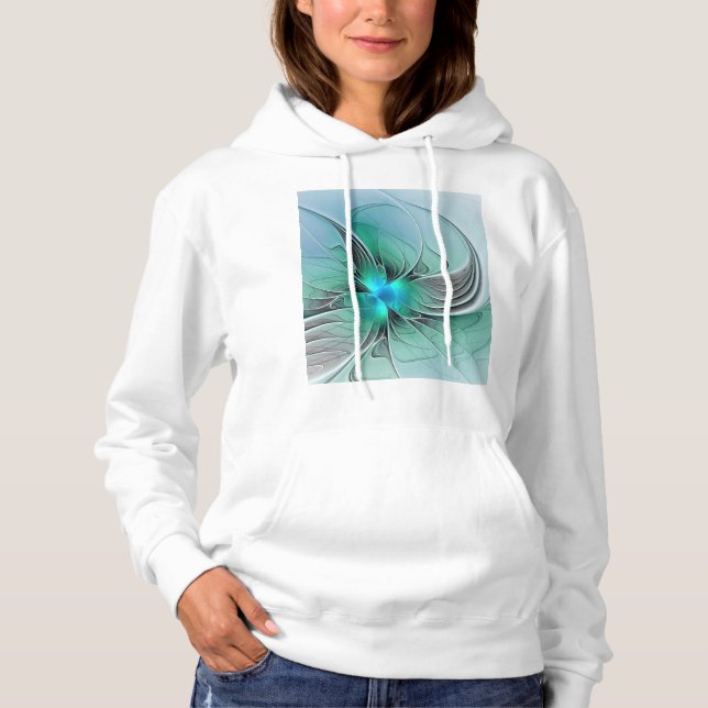 Abstract With Blue, Modern Fractal Art Hoodie (Front)