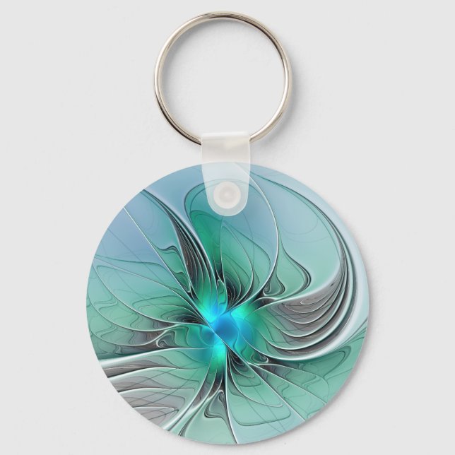 Abstract With Blue, Modern Fractal Art Key Ring (Front)
