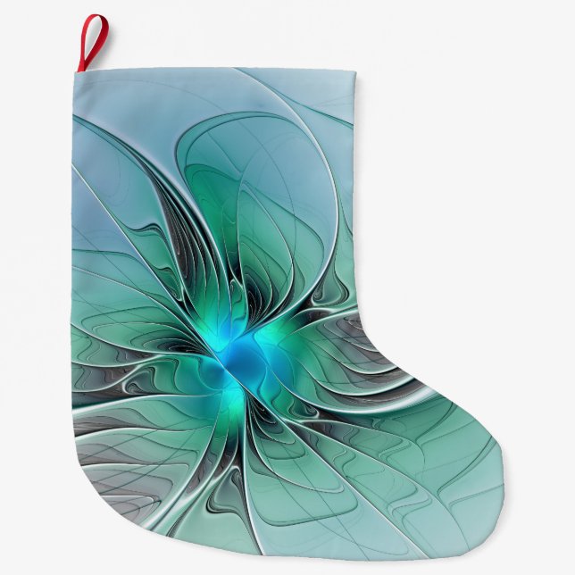 Abstract With Blue, Modern Fractal Art Large Christmas Stocking (Front)