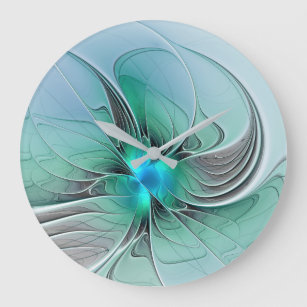 Abstract With Blue, Modern Fractal Art Large Clock