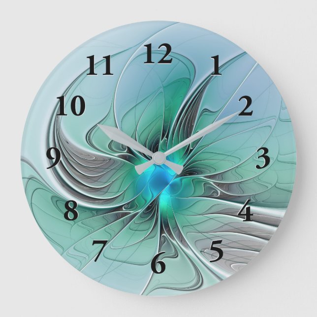 Abstract With Blue, Modern Fractal Art Large Clock (Front)