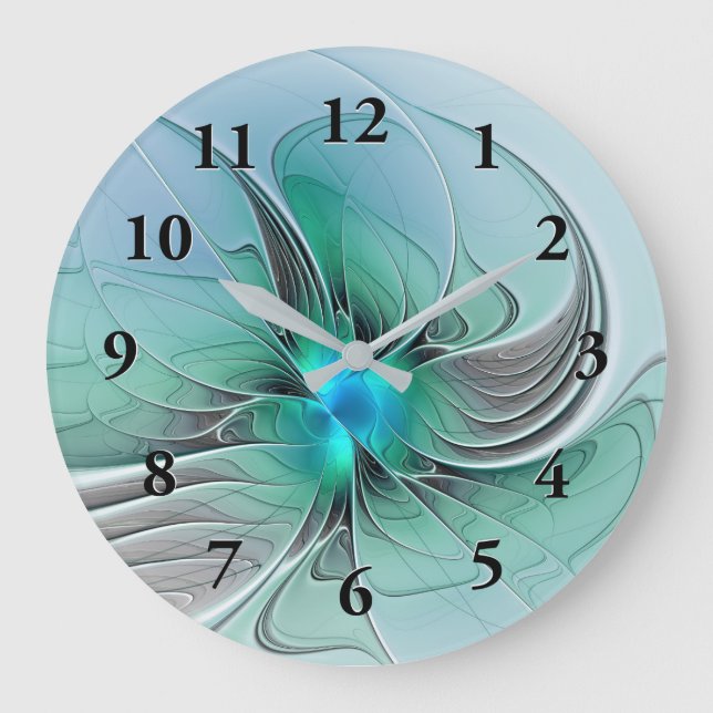 Abstract With Blue, Modern Fractal Art Large Clock (Front)