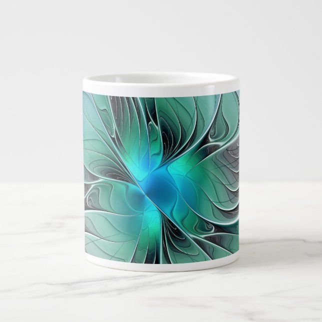 Abstract With Blue, Modern Fractal Art Large Coffee Mug (Front)