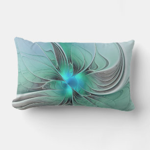 Abstract With Blue, Modern Fractal Art Lumbar Cushion