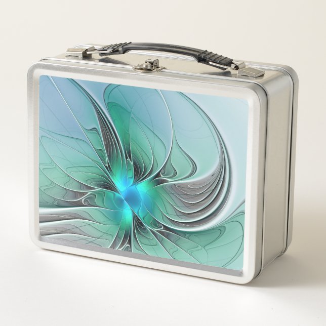 Abstract With Blue, Modern Fractal Art Metal Lunch Box (Front)