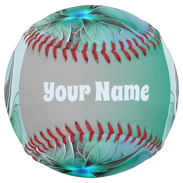 Abstract With Blue, Modern Fractal Art Name Softball (Front)