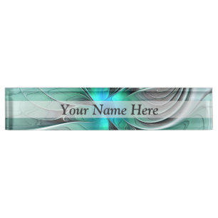 Abstract With Blue, Modern Fractal Art Nameplate