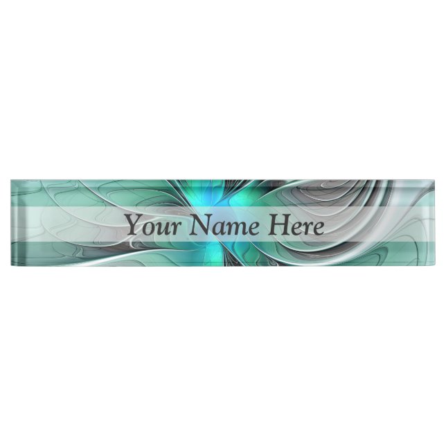 Abstract With Blue, Modern Fractal Art Nameplate (Front)