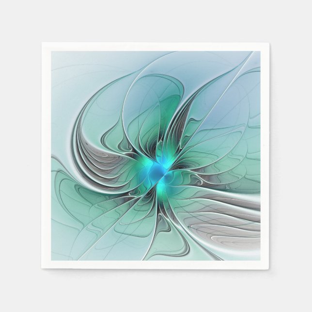 Abstract With Blue, Modern Fractal Art Napkin (Front)