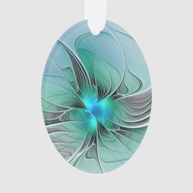 Abstract With Blue, Modern Fractal Art Ornament (Front)