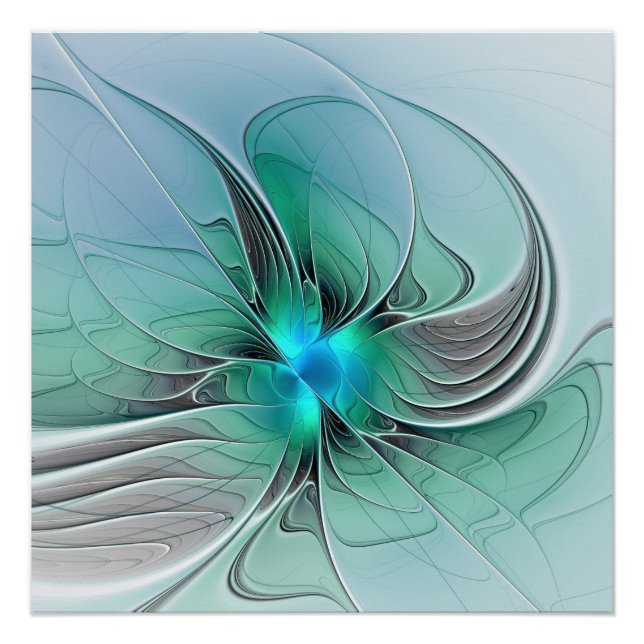 Abstract With Blue, Modern Fractal Art Poster (Front)