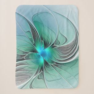 Abstract With Blue, Modern Fractal Art Sherpa Blanket