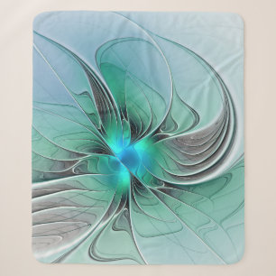 Abstract With Blue, Modern Fractal Art Sherpa Blanket