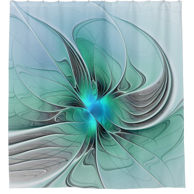 Abstract With Blue, Modern Fractal Art Shower Curtain (Front)