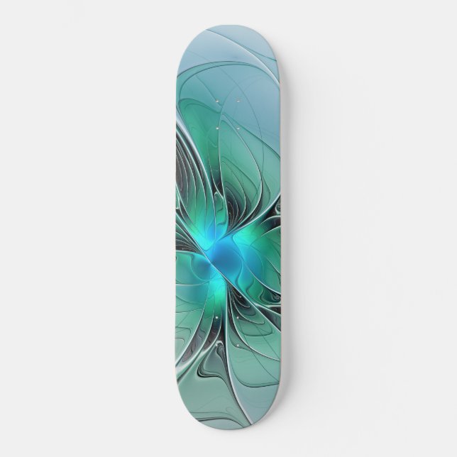 Abstract With Blue, Modern Fractal Art Skateboard (Front)