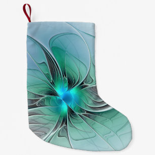Abstract With Blue, Modern Fractal Art Small Christmas Stocking