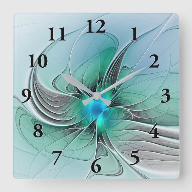 Abstract With Blue, Modern Fractal Art Square Wall Clock (Front)