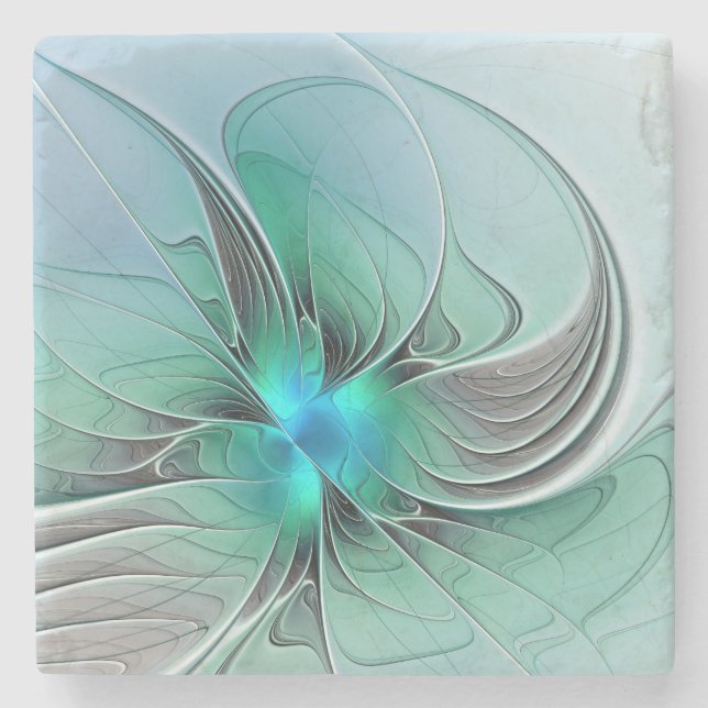 Abstract With Blue, Modern Fractal Art Stone Coaster (Front)
