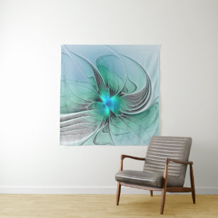 Abstract With Blue, Modern Fractal Art Tapestry