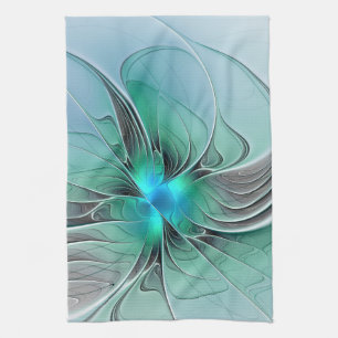 Abstract With Blue, Modern Fractal Art Tea Towel
