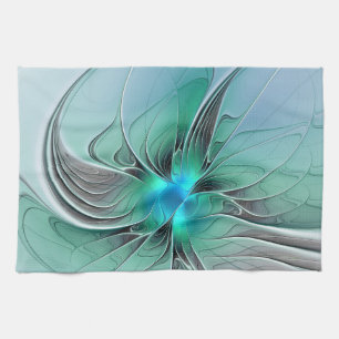 Abstract With Blue, Modern Fractal Art Tea Towel
