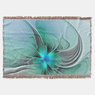 Abstract With Blue, Modern Fractal Art Throw Blanket