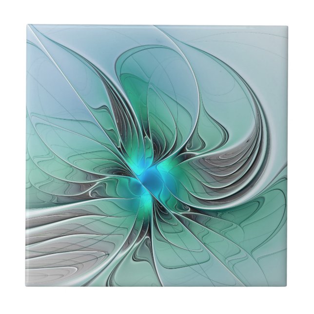 Abstract With Blue, Modern Fractal Art Tile (Front)
