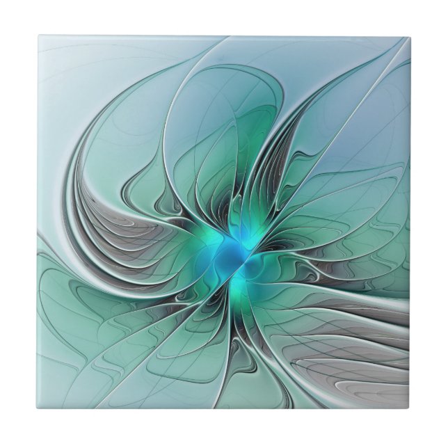 Abstract With Blue, Modern Fractal Art Tile (Front)