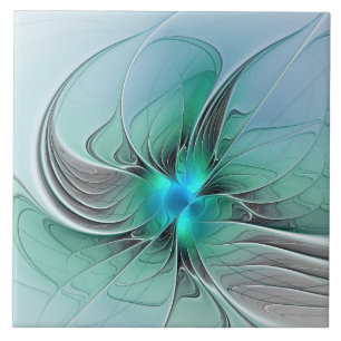 Abstract With Blue, Modern Fractal Art Tile