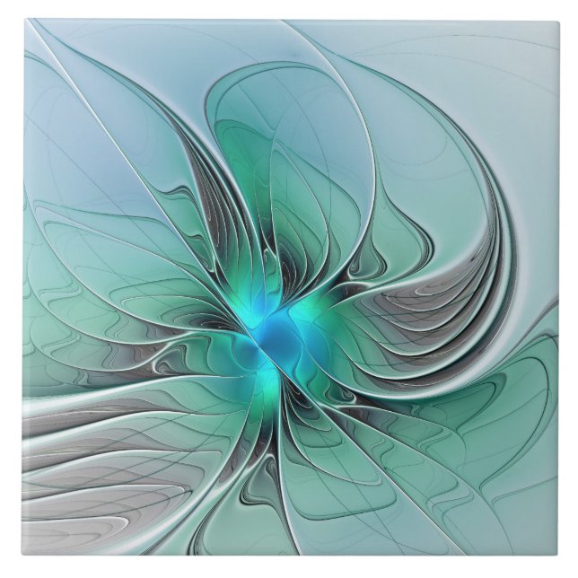 Abstract With Blue, Modern Fractal Art Tile (Front)