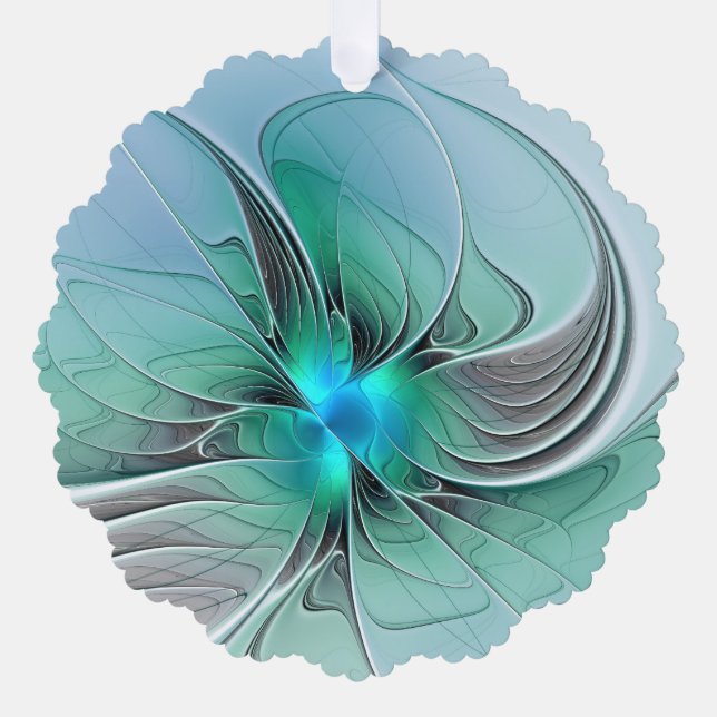 Abstract With Blue, Modern Fractal Art Tree Decoration Card (Front)