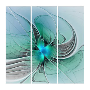 Abstract With Blue, Modern Fractal Art Triptych