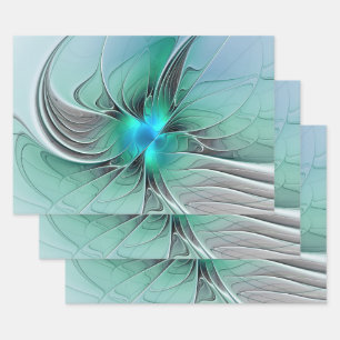 Abstract With Blue, Modern Fractal Art Wrapping Paper Sheet