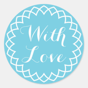 Abstract With Love White And Blue Turquoise Circle Classic Round Sticker