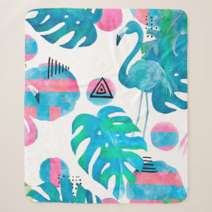 Abstract with watercolor flamingo and random eleme sherpa blanket