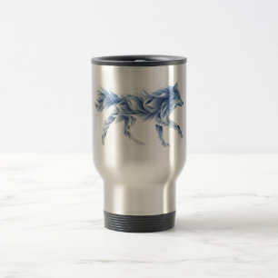 Abstract Wolf Art: Geometric Animal Illustration Travel Mug