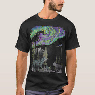 Abstract Wolves in Northern Lights Forest T-Shirt