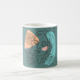 Abstract Woman Face Floral Line Art Mug