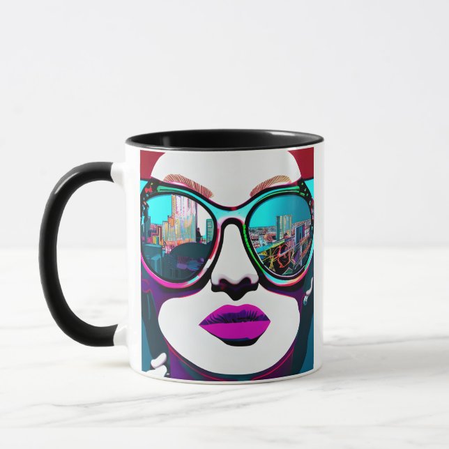 Abstract Woman in Sunglasses City Reflection Mug (Left)