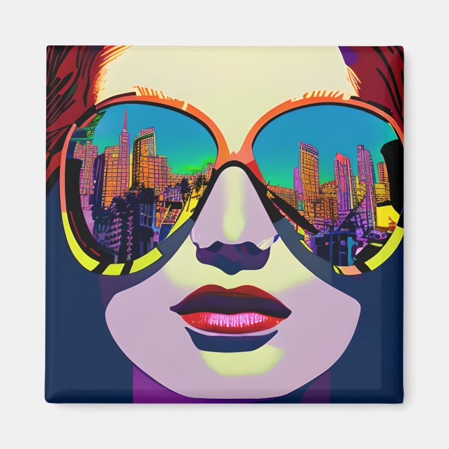 Abstract Woman in Sunglasses with City Reflection  Magnet (Front)