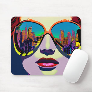 Abstract Woman in Sunglasses with City Reflection  Mouse Mat