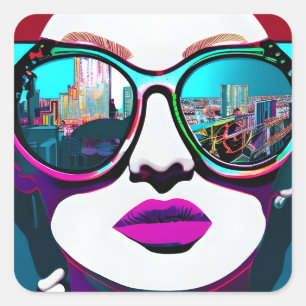 Abstract Woman in Sunglasses with City Reflection Square Sticker
