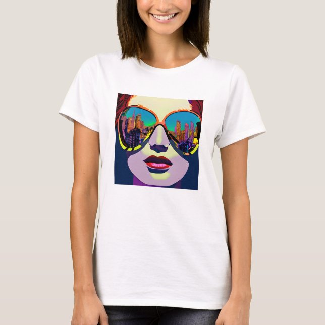 Abstract Woman in Sunglasses with City Reflection  T-Shirt (Front)