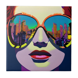 Abstract Woman in Sunglasses with City Reflection Tile
